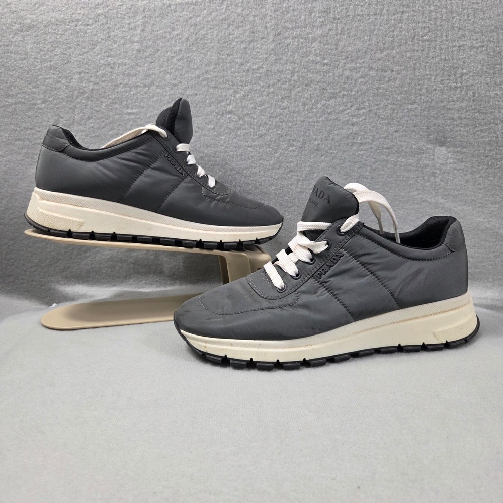 Prada Sneakers Women 39.5 Grey Good Nylon Low Top Milano 1E553L